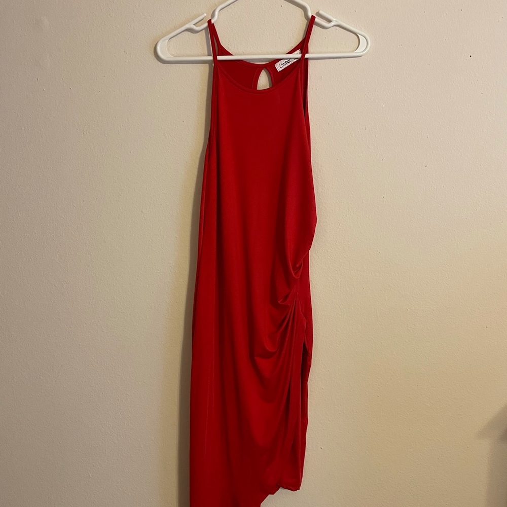 Red, asymmetrical, fitted dress, size small
